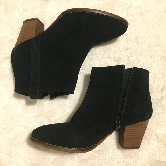 Mango Black Suede and Faux Wood Heeled Ankle Booties - Picture 3 of 13